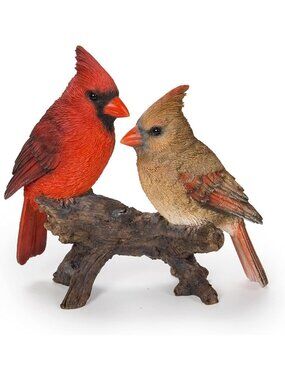 Colorful Cardinal Couple Garden Statue on Stump - Charming Outdoor Decor